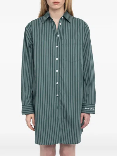 Zadig & Voltaire Womens Emerald Rorning Striped Cotton-poplin Mini Dress In Green