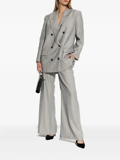 双排扣细条纹西装夹克