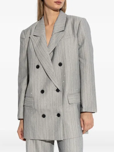 双排扣细条纹西装夹克