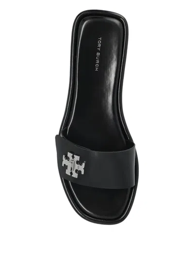 Tory Burch Turnlock Logo Leather Slides In Black