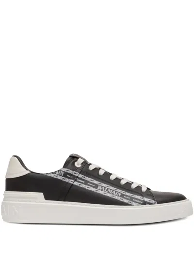 Balmain B-court Printed Calfskin Trainers In Black