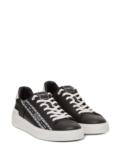 Balmain B-court Printed Calfskin Trainers In Black