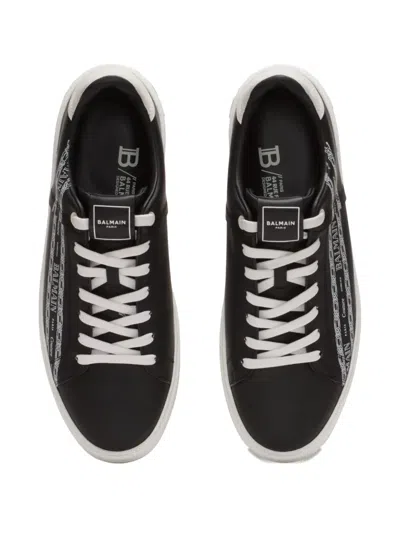 Balmain B-court Printed Calfskin Trainers In Black