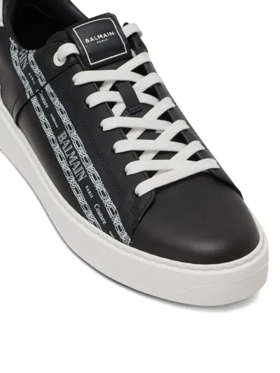 Balmain B-court Printed Calfskin Trainers In Black