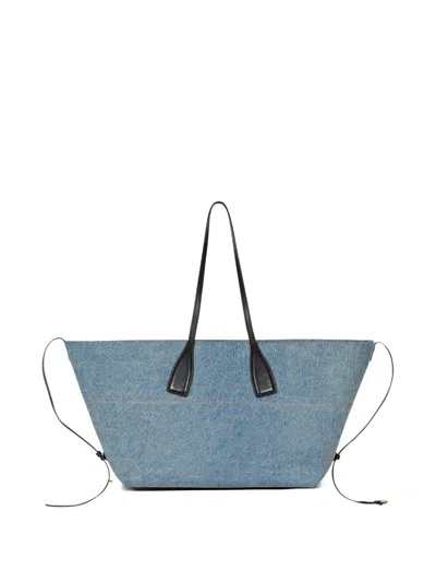 Balmain Track Shoulder Bag In Denim And Calfskin Leather