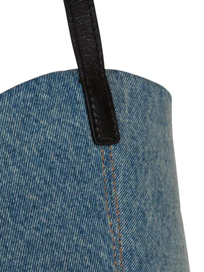 Balmain Track Shoulder Bag In Denim And Calfskin Leather