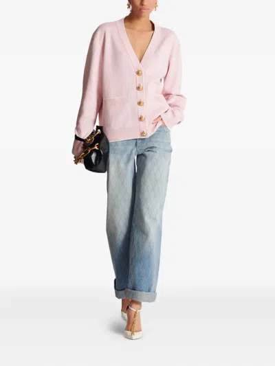 Balmain Emblem Embroidered Knit Cardigan