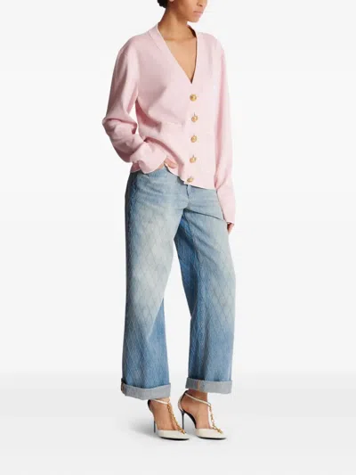 Balmain Emblem Embroidered Knit Cardigan