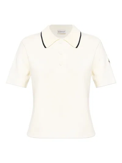 Moncler Knit Cotton Polo Shirt In White