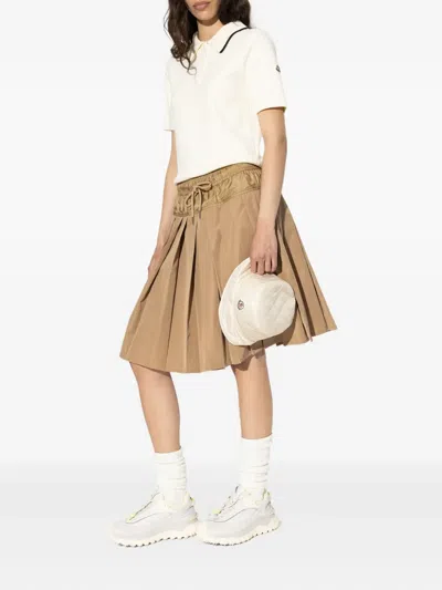 Moncler Knit Cotton Polo Shirt In White