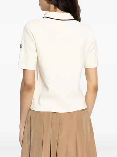 Moncler Knit Cotton Polo Shirt In White