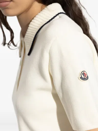 Moncler Knit Cotton Polo Shirt In White