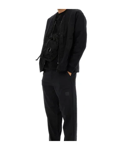 C.p. Company Minimalist Long-sleeve Top With Quilted Texture And Zipper Detail In Black