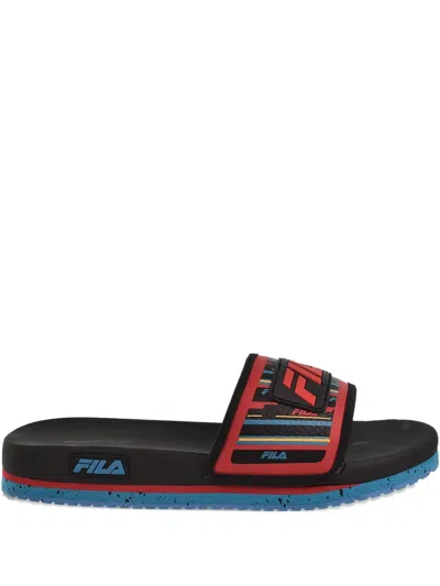 Fila Lunar "black/capri Breeze/ Red" Slides In Black
