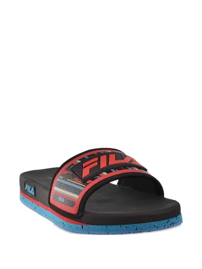 Fila Lunar "black/capri Breeze/ Red" Slides In Black