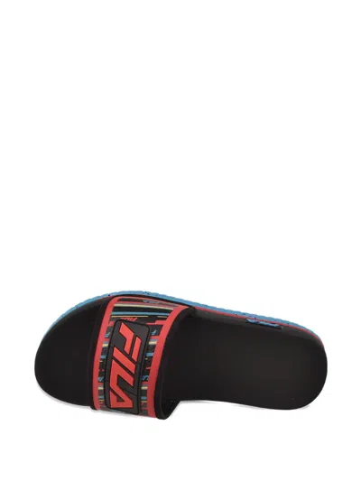 Fila Lunar "black/capri Breeze/ Red" Slides In Black
