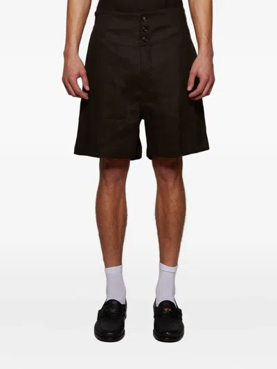 Bode Linen Button-front Shorts In Black