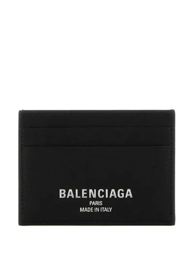 Balenciaga Black Credit Cardholder In Hammered Leather In Black