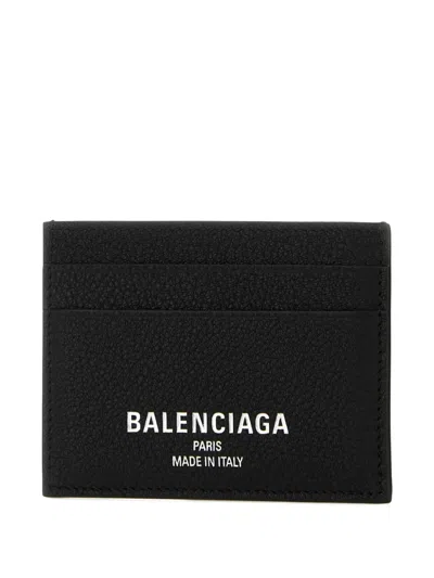 Balenciaga Black Credit Cardholder In Hammered Leather In Black