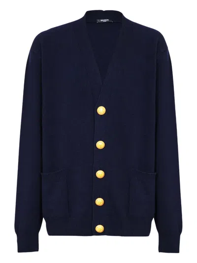 Balmain Eco-cashmere Cardigan In Blue