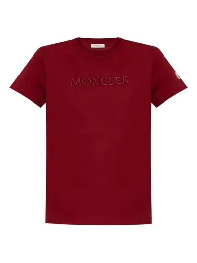 Moncler Embroidered Logo T-shirt In Red