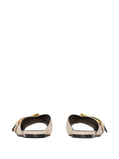 Balmain Anthem Flat Leather Sandals In Neutral