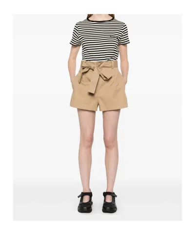 Moncler Cotton Blend Shorts Trousers Beige In Brown
