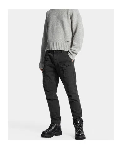 Dsquared2 Mid-rise Tapered Cargo Trousers In Black