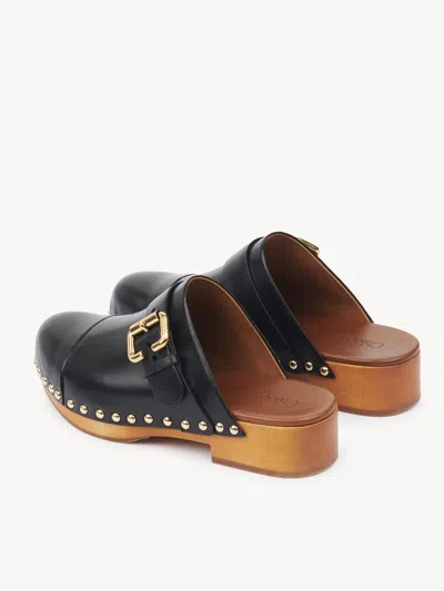 Chloé Chloè Jeannette Leather Clogs In Black