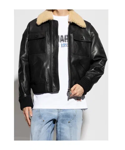 Dsquared2 Leather Bomber Jacket In Black