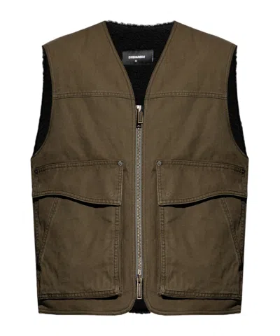 Dsquared2 Logo-embroidered Gilet In Green