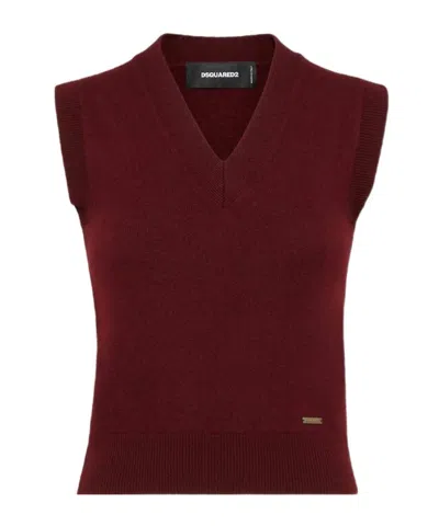 Dsquared2 V-neck Sleeveless Wool Top In Red