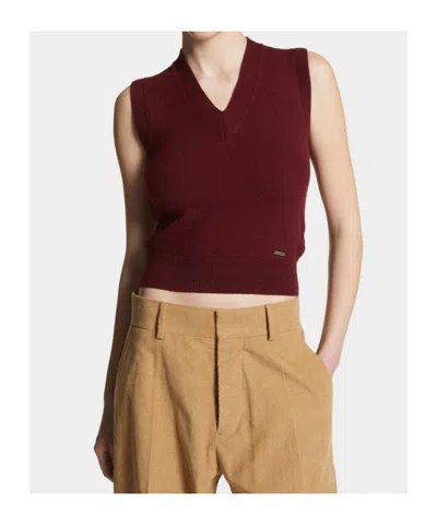 Dsquared2 V-neck Sleeveless Wool Top In Red