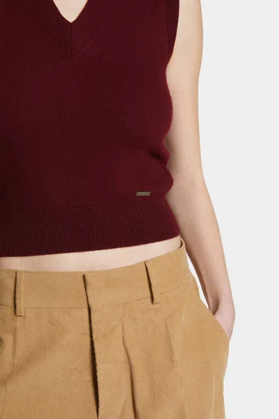 Dsquared2 V-neck Sleeveless Wool Top In Red