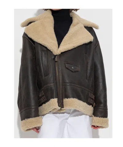 Dsquared2 Long Sleeve Leather Jacket In Brown
