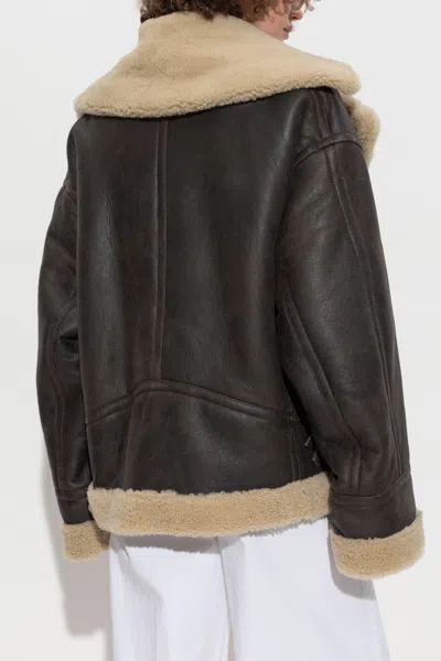 Dsquared2 Long Sleeve Leather Jacket In Brown