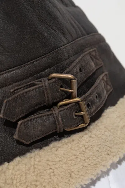 Dsquared2 Long Sleeve Leather Jacket In Brown