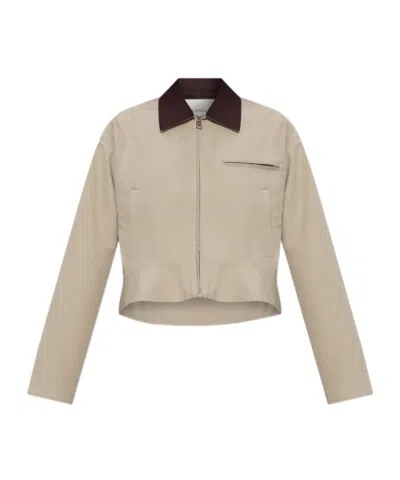 Jw Anderson Beige Curved Hem Workwear Jacket In Neutral