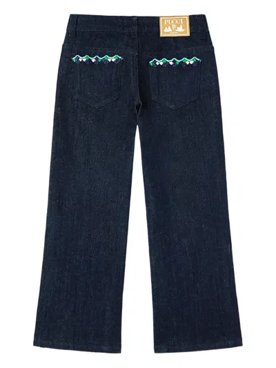 Pucci Junior Embroidered Jeans In Black