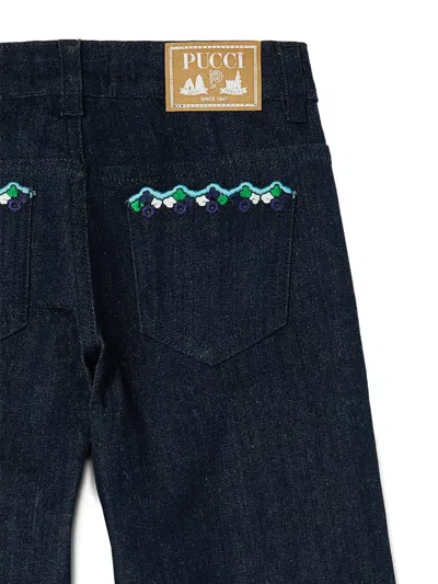 Pucci Junior Embroidered Jeans In Black