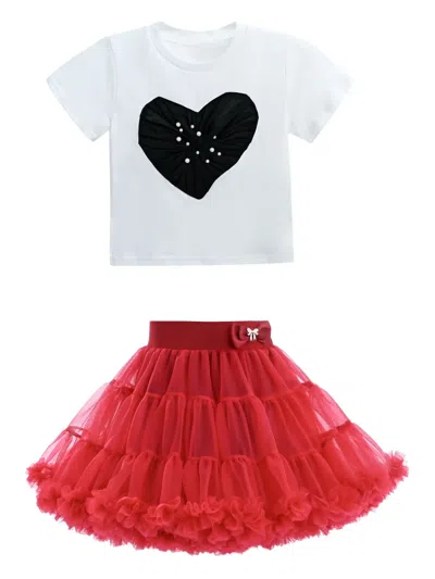 Mimi Tutu Avalon Heart-appliqué Top And Skirt Set In Red