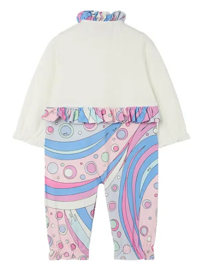 Pucci Junior Ruffled Rompers Set In White