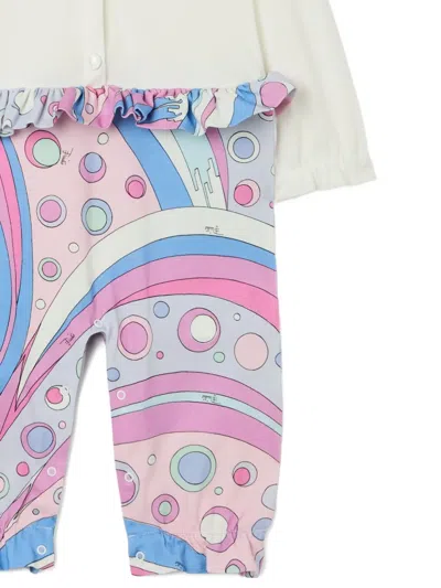 Pucci Junior Ruffled Rompers Set In White