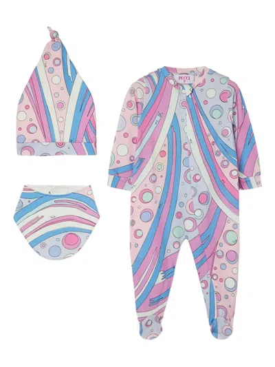 Pucci Junior Bubble Print Onesie Set In Multi