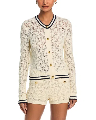 Frame Womens Rookie Open-knit Cotton-blend Cardigan Cream Multi In White