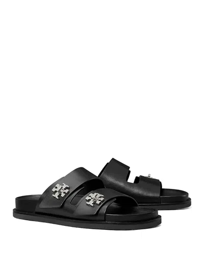 Tory Burch Double Strap Leather Flat Sandals In Black