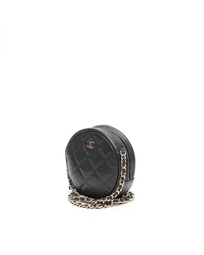 Pre-owned Chanel Cc Caviar Round Chain Bag In Black