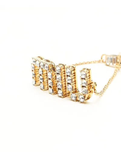 Miu Miu Logo Rhinestone Bracelet In Gold