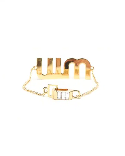 Miu Miu Logo Rhinestone Bracelet In Gold