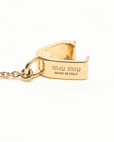 Miu Miu Logo Rhinestone Bracelet In Gold